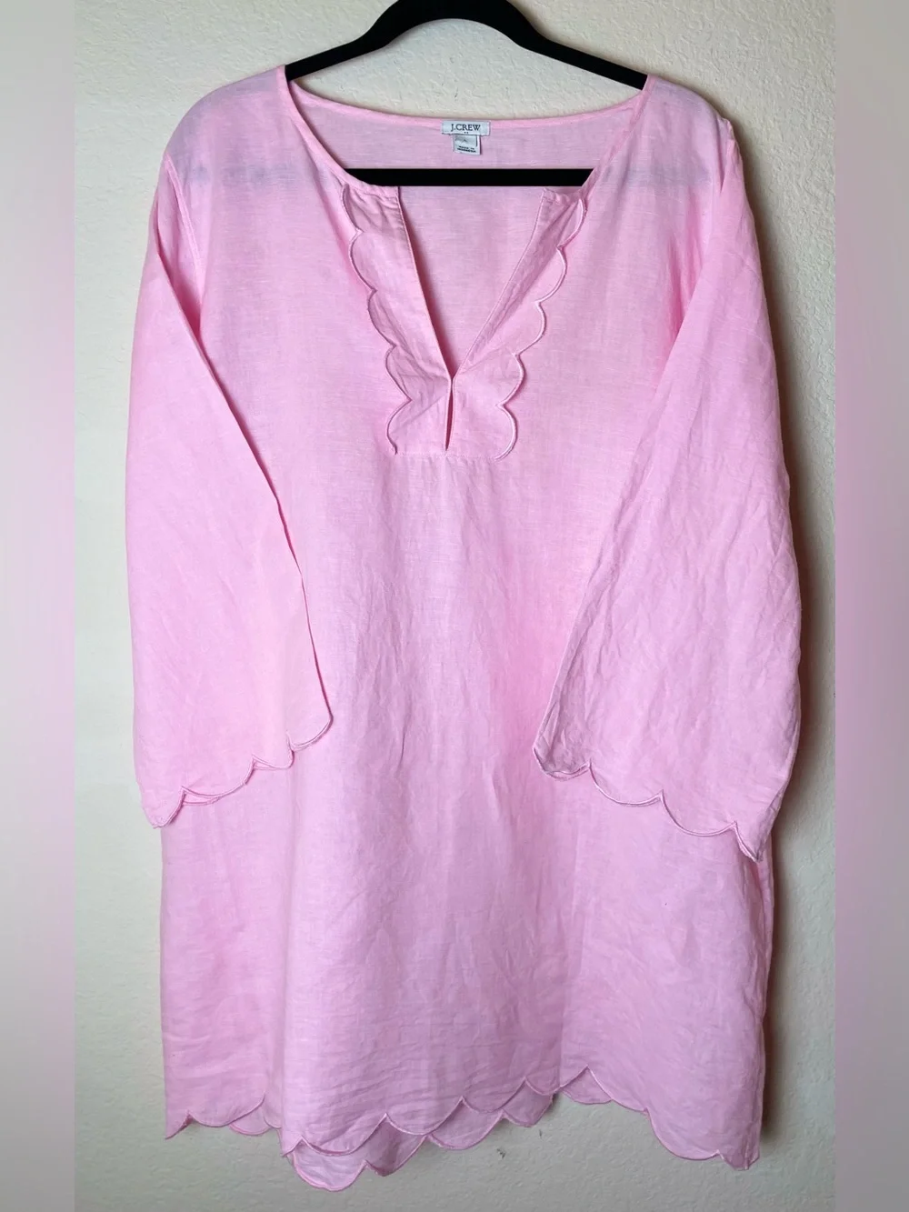J. Crew Light Pink Scallop-Trim Linen RichTunic